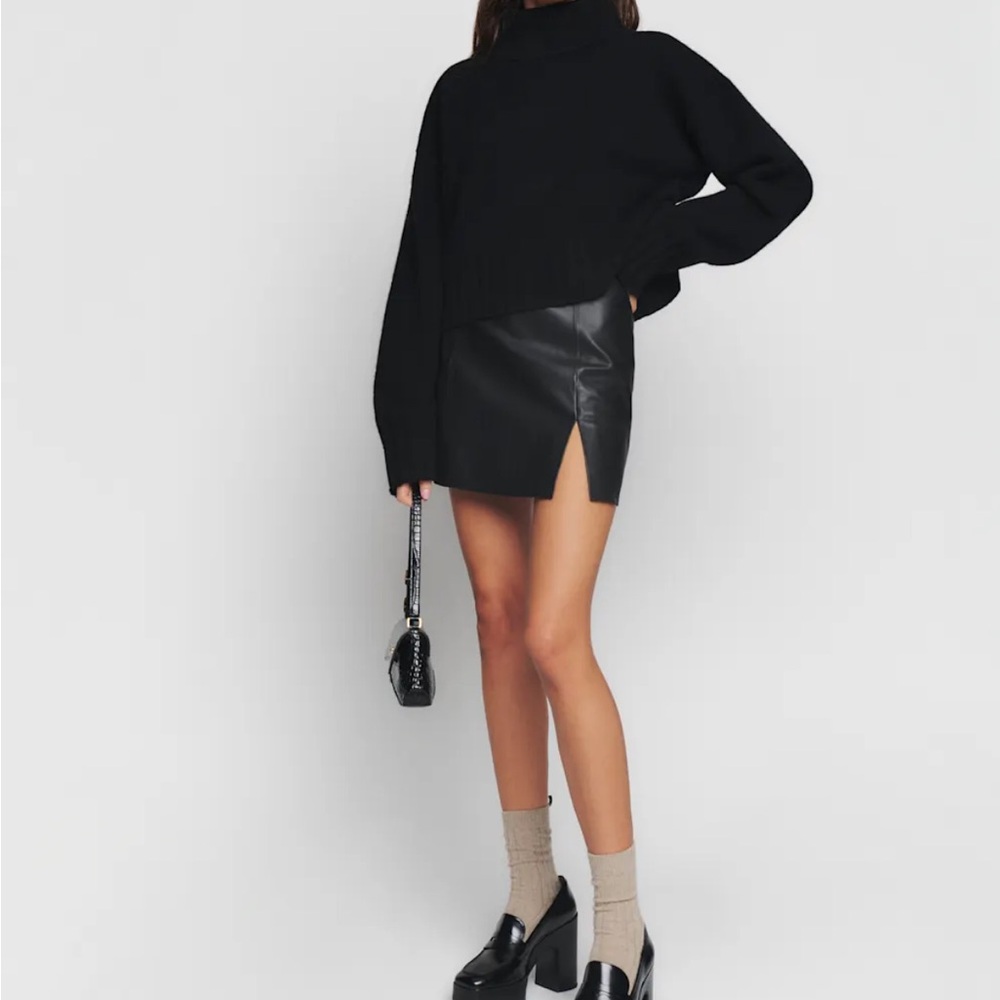 Reformation/Veda Margie Black Leather Mini Skirt, Size 2